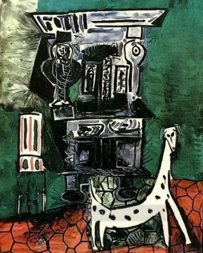 パブロ・ピカソ Painting - ヴォーヴナルグのビュッフェ ビュッフェ アンリ 2 世と犬と肘掛け椅子 1959 パブロ・ピカソ